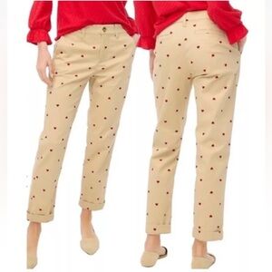 J CREW High-Rise Girlfriend Cotton Chino Pant With Red Hearts Size 2 Preppy